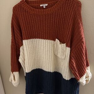 JODIFL Women's Colorblock Sweater - Rust, Cream, and Navy (fits l/xl)
